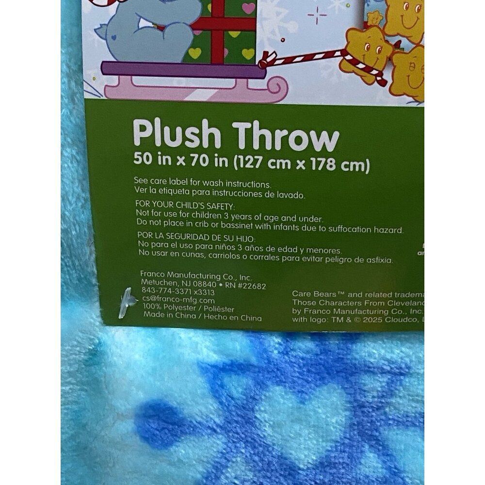 Care Bears Christmas Blanket Throw BLUE 50 X 70” Snowman Holiday Sled‎ Viral NEW - Picture 5 of 16